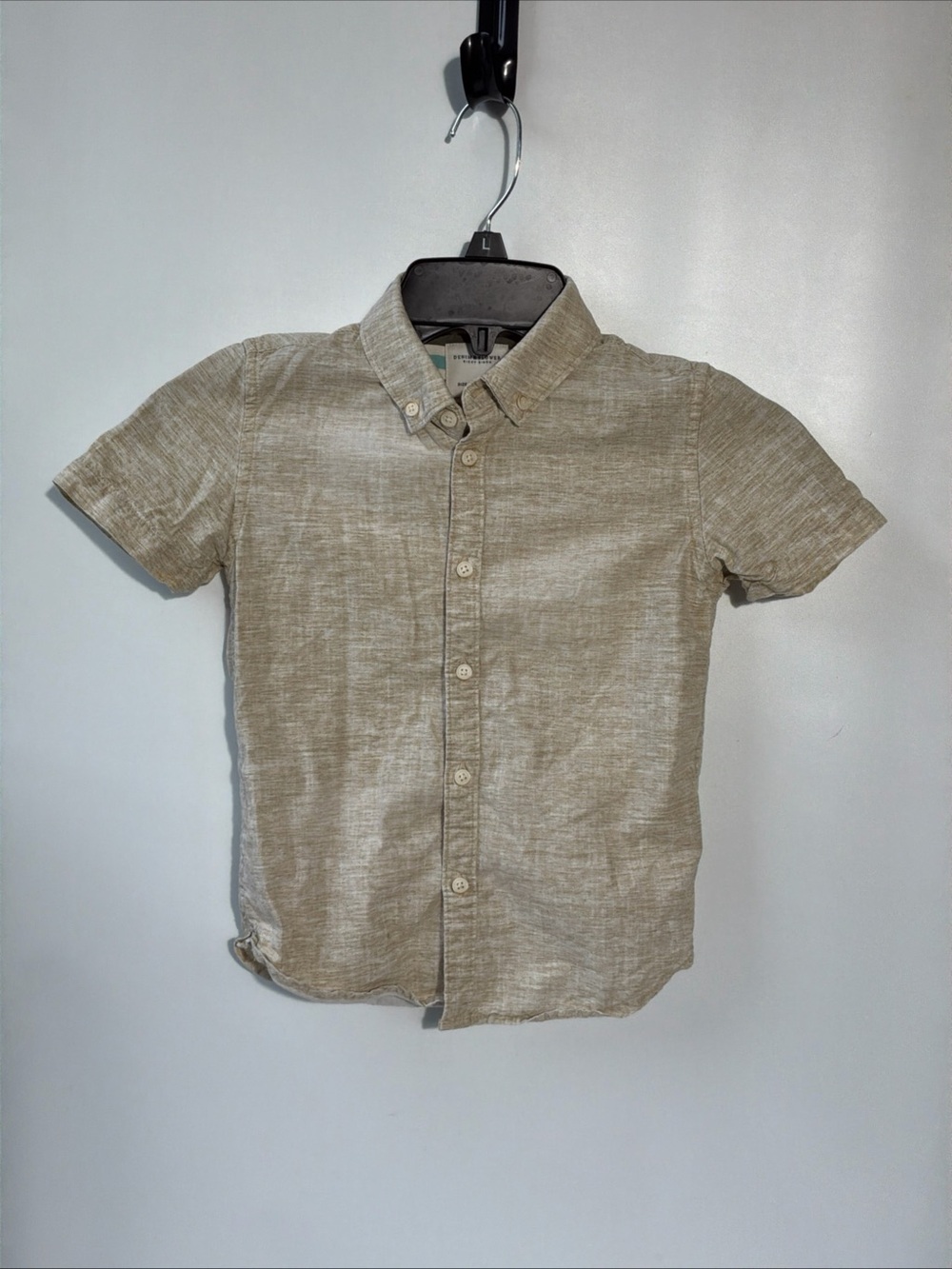 Denim & Flower Short-Sleeve Button-Down Shirt in Light Beige